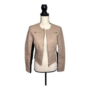 BEBE Blush Pink And Black Faux Leather Jacket. Size XS